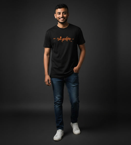 अहं ब्रह्मास्मि - Round Neck Pure Cotton Black T-Shirt